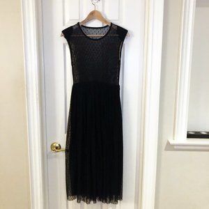 Sheer Polka Dot Long Black Tulle Maxi Dress